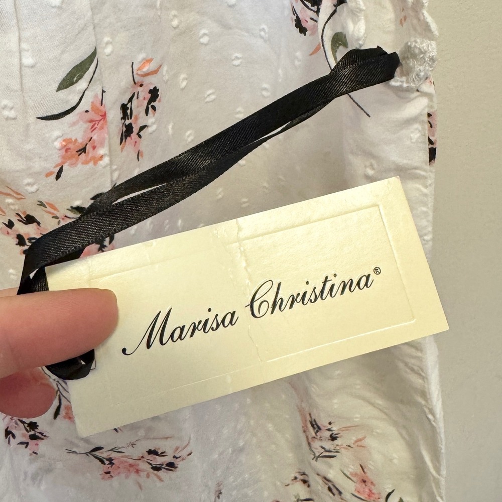 Marisa Christina Vintage 90s NWT Cotton Swiss Dot Floral Nightgown White Small - Picture 5 of 6